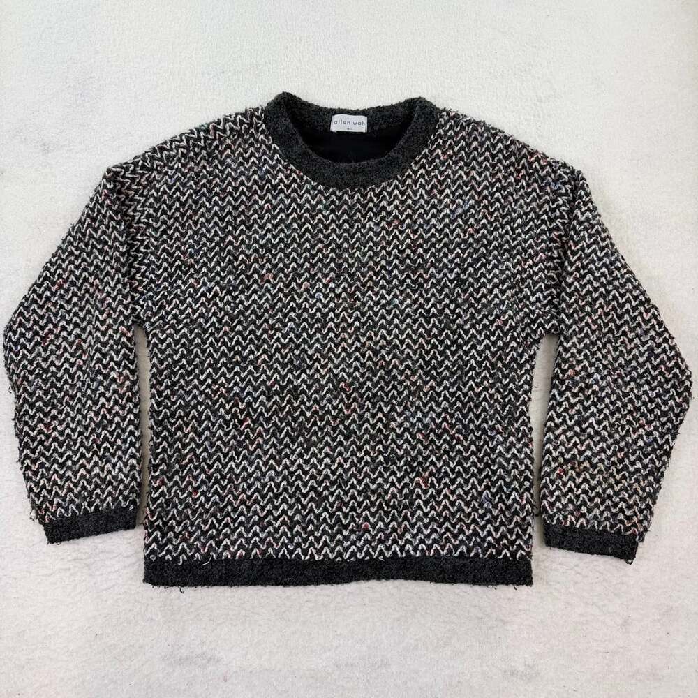 Vintage 90s Y2K Allen Wah Chevron Wool Blend Lined Knit Colorful Crew Sweater M